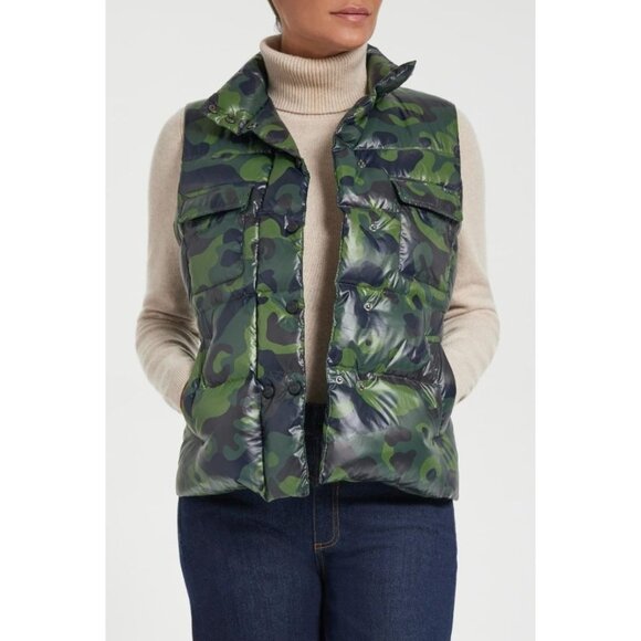 Anatomie Womens Printed Fallon Vest Puffer Knit Back Camo Print Wool Blend L - Picture 1 of 8